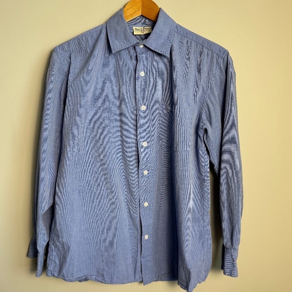 Steve & Barry's Men's Vintage Inspired Long Sleeve Button Up Shirt Blue Small